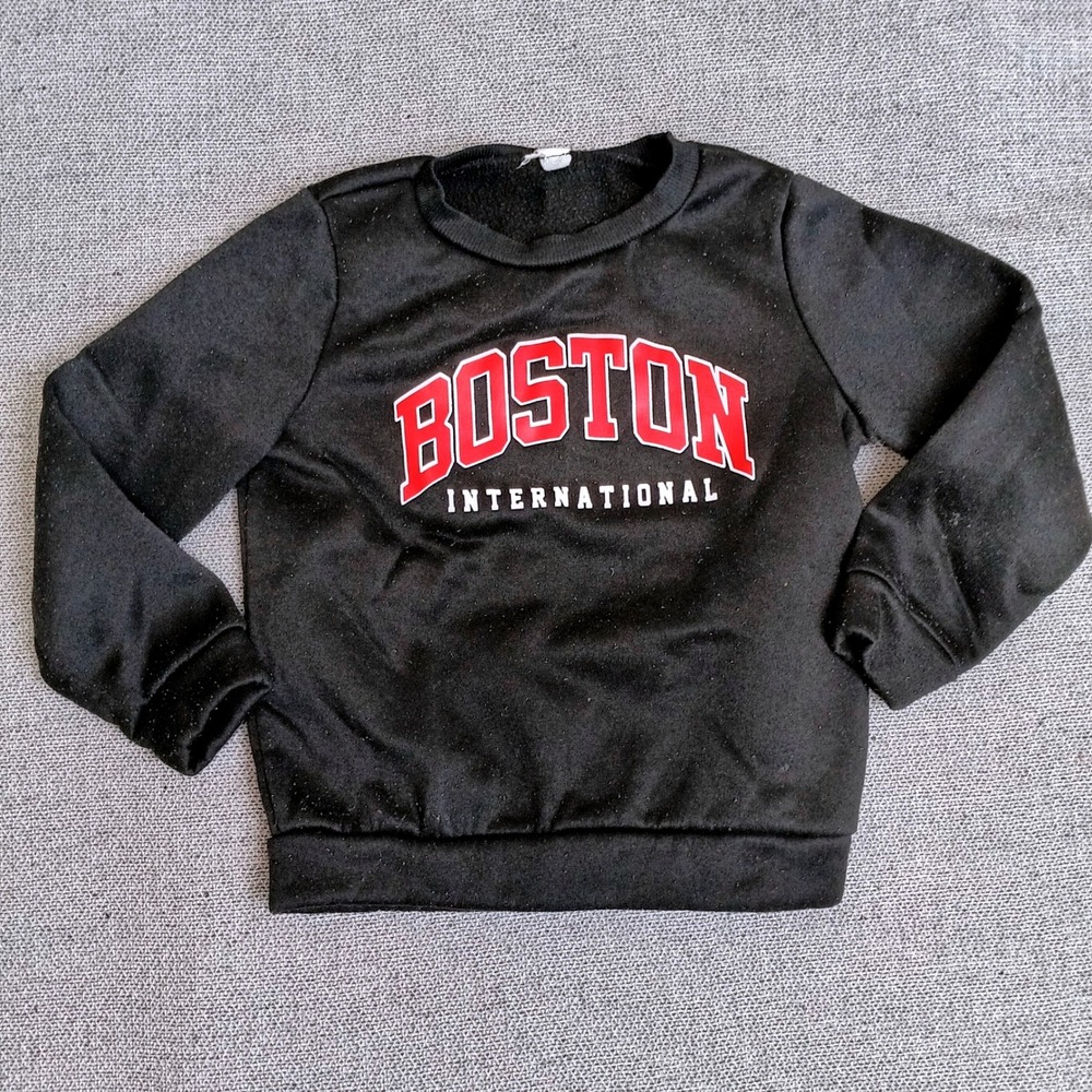 SHEIN Boston Graphic Sweatshirt Kids 6Y Black Good Fleece Lined Pullover